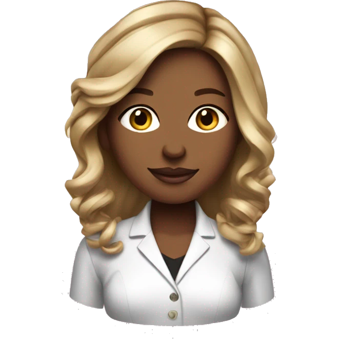 Girly girl with balayage hair working in corporate, wearing pink emoji