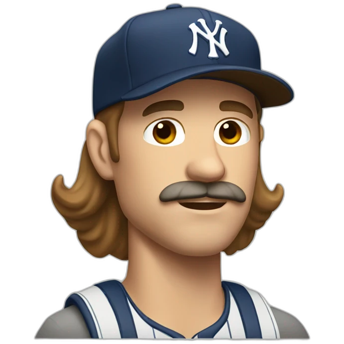 white man with long brown hair and ny baseball cap and mustache emoji