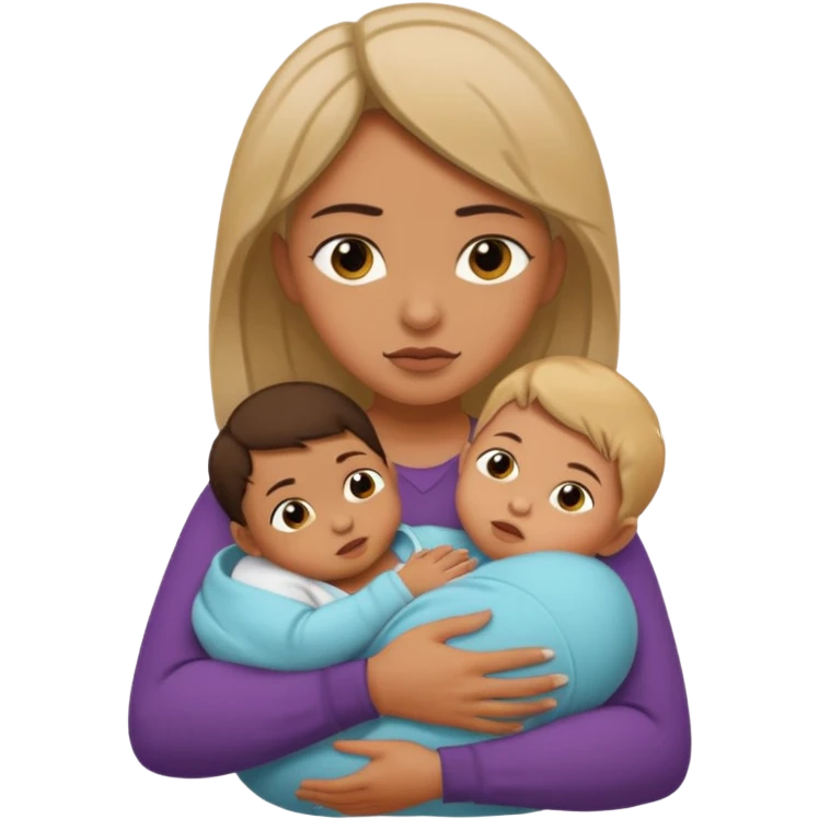 A woman holds her baby in her hands hugs him and looks a little agressive  emoji
