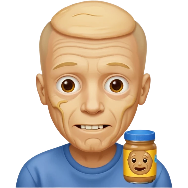 White man, barely any hair, lots and lots of wrinkles, bad yellow teeth, and peanut butter. Cerebral palsy emoji