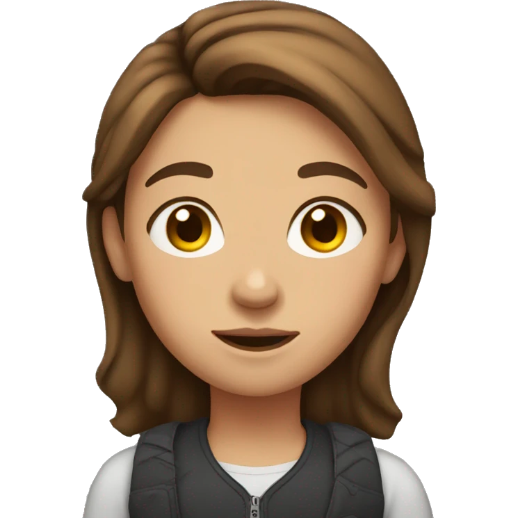 Girl with brown hair, big attitude emoji