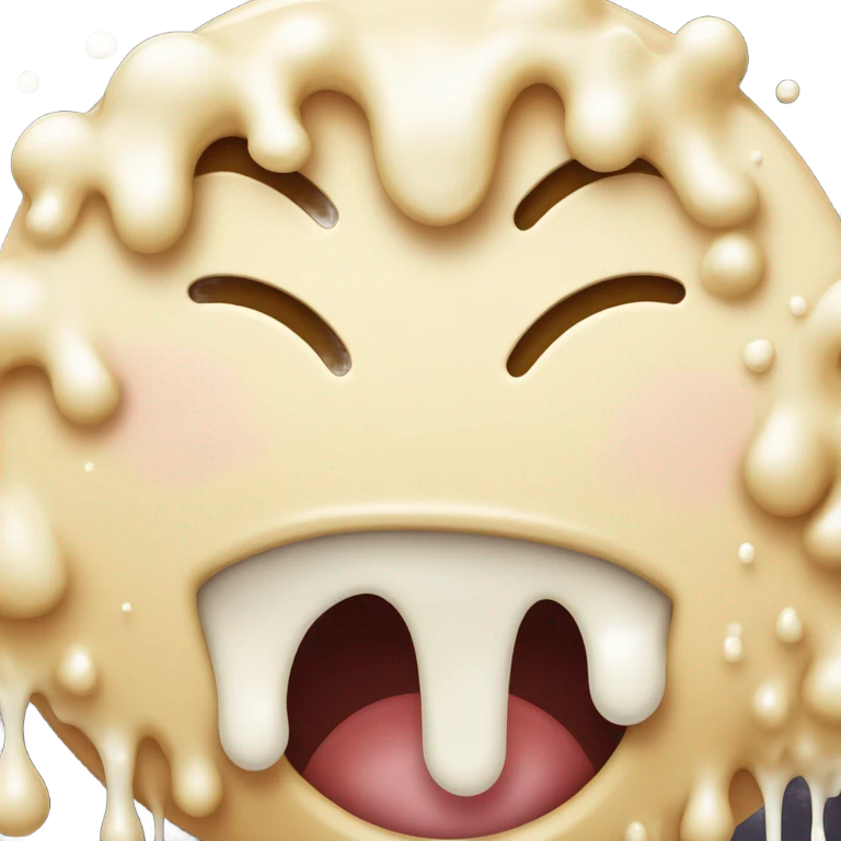 Emoji of a euphoric smiling drooling face with white milk dripping down the face  emoji