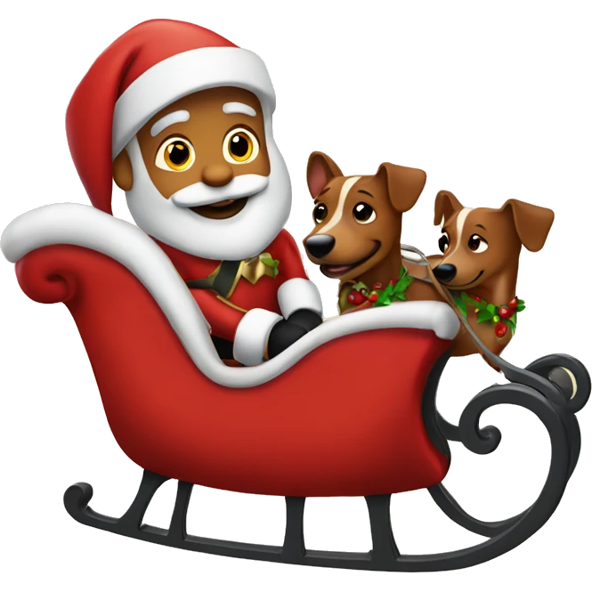 Santa and his sleigh, replacing the reindeer with daschunds wearing tuxedos emoji