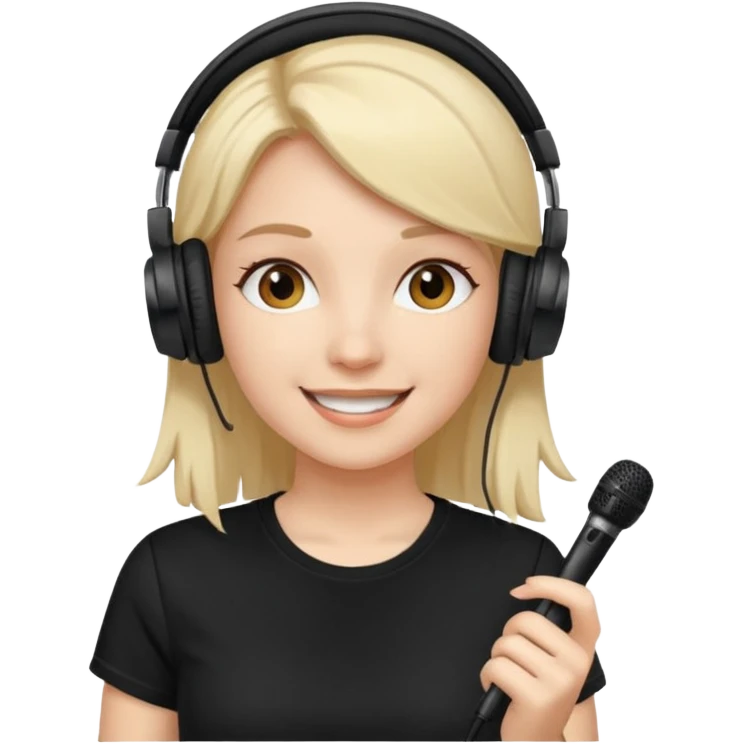 Female, happy, wearing headphone having mic, t-shirt 
 emoji