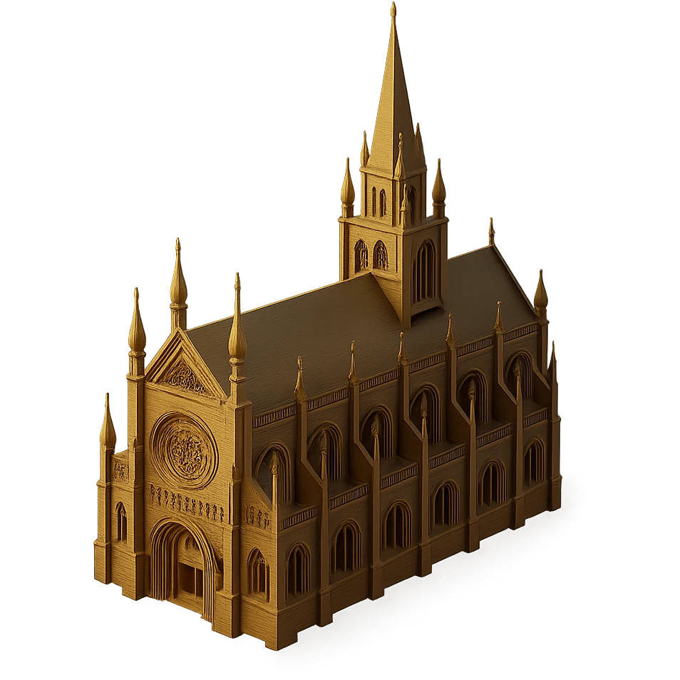 a gold gothic cathedral in 3D black style emoji