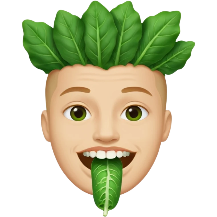Someone with a piece of green spinach stuck in the middle of their teeth emoji