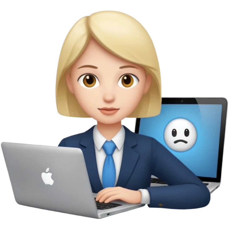 Corporate employee on a laptop learning training emoji