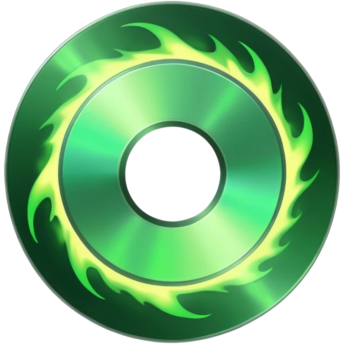 A minimalist CD disc with subtle green flames, glowing effect emoji