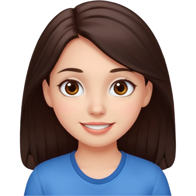 An emoji ios 18 featuring a girl with dark brown long hair, brown big eyes, light pinkish skin, red cheeks,  emoji