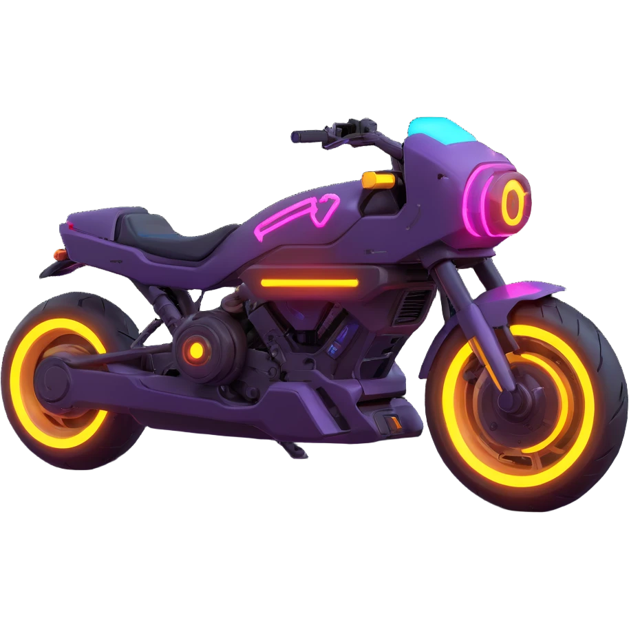 cyberpunk 2077 motorcycle with glowing wheels and neon accents, 3D emoji style emoji