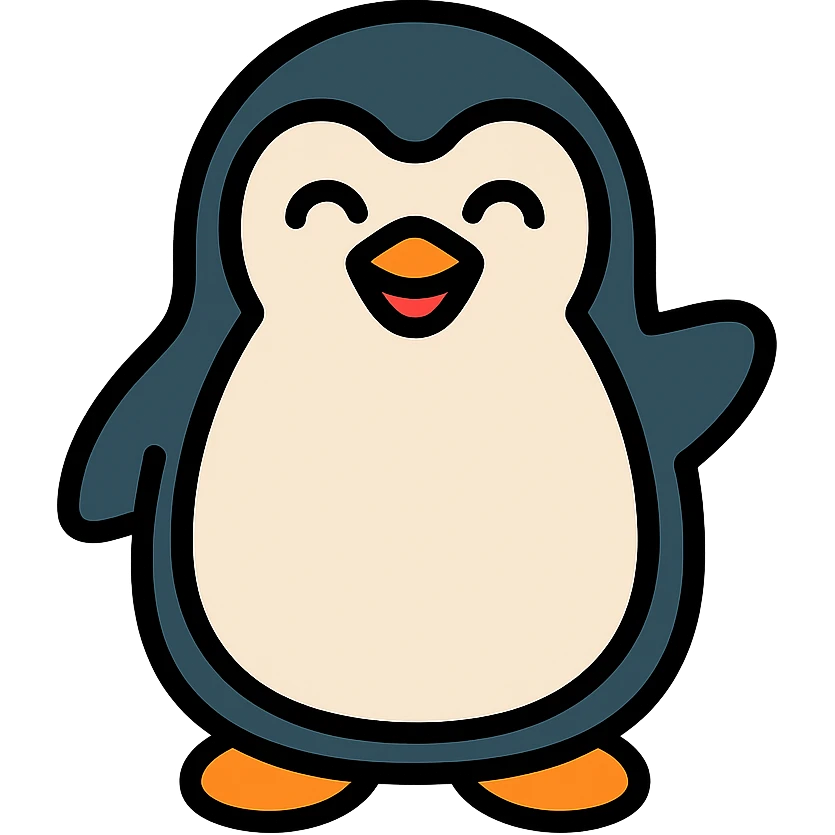 happy penguin icon with color outline emoji