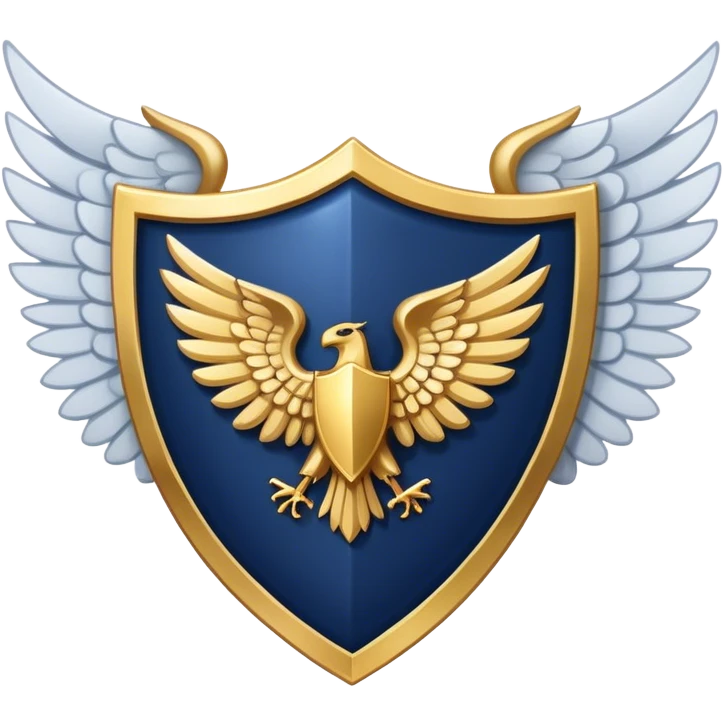 a navy blue shield with large gold wings behind emoji