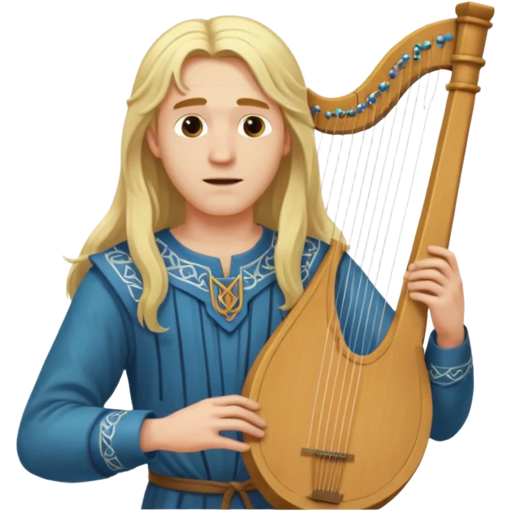 Man with long blonde hair playing a lyre emoji