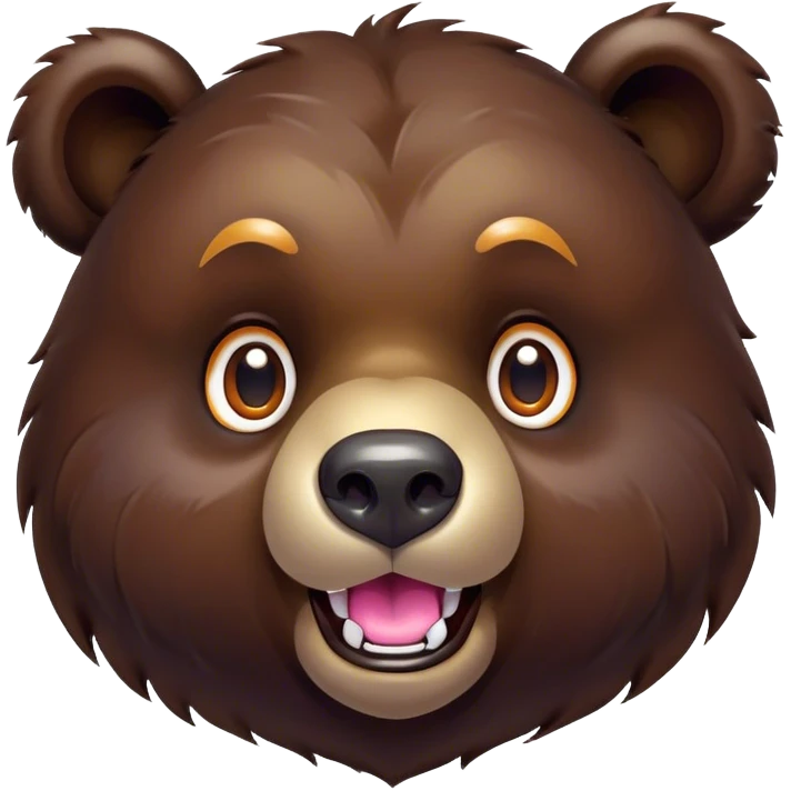 Cinematic Comical Bear Portrait Emoji, Head tilted dramatically with an exaggeratedly amused expression, featuring a striking, glossy dark brown fur with bold fur texture, wide, expressive eyes filled with playful disbelief, Simplified yet hilariously expressive features, highly detailed, glowing with a slightly sassy glow, high shine, dramatic yet playful, stylized with an air of cheeky wilderness mischief, bright and endearing, soft glowing outline, capturing the essence of a spirited and over-the-top bear, so meme-worthy it feels like it could roar its way into internet fame instantly! emoji