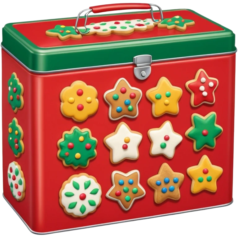 christmas biscuit and cookie tin with lots of different biscuits inside emoji