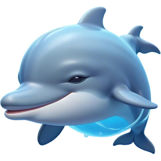 Meme-Worthy Cute Sleeping Dolphin Portrait Emoji, Head resting peacefully with a contented smile, showcasing a sleek, streamlined body and eyes gently closed in serene slumber, Simplified yet adorably endearing features, highly detailed, glowing with a soft, drowsy oceanic light, high shine, relaxed and utterly lovable, stylized with an air of playful laziness, soft glowing outline, capturing the essence of a sleeping dolphin that feels destined to become the next viral icon of adorable rest! emoji