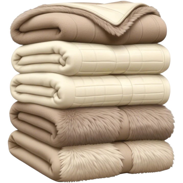 Stack of folded luxury blankets, cream-colored knit and taupe fur emoji