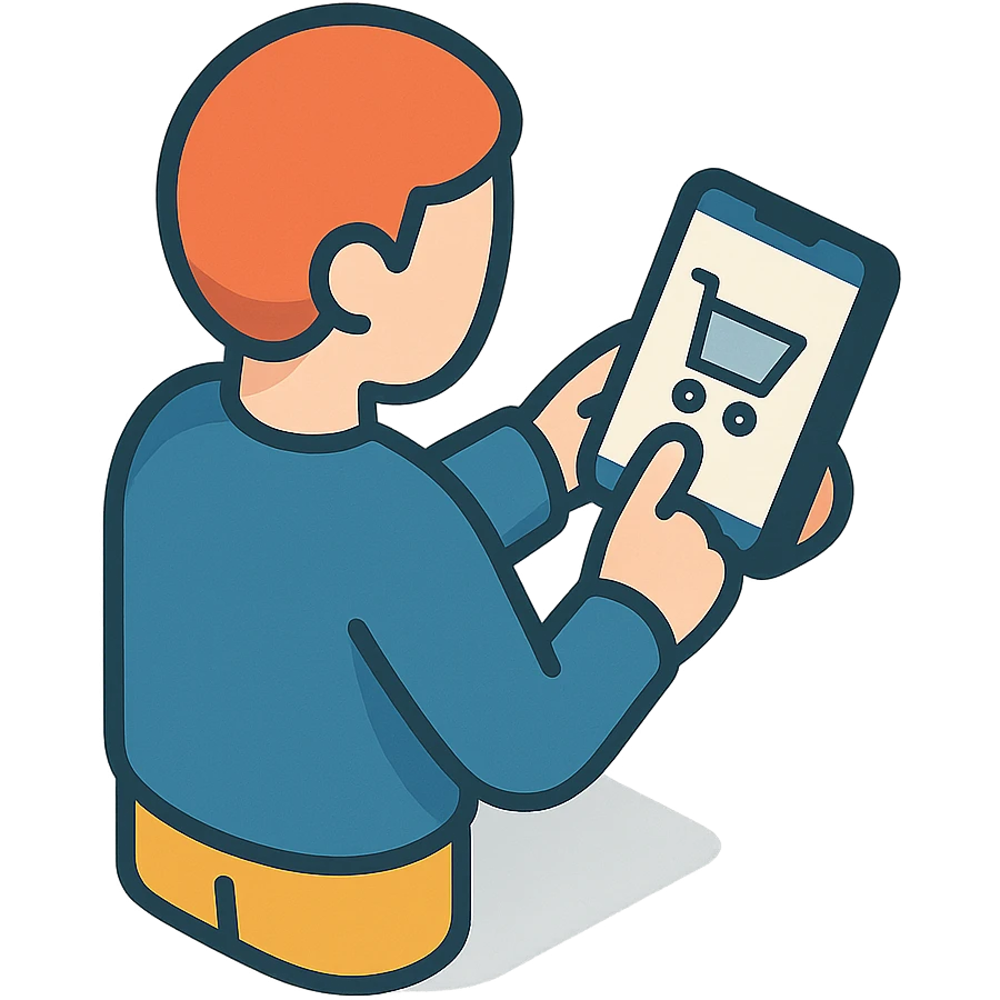 человек заказывает через телефон онлайн emoji