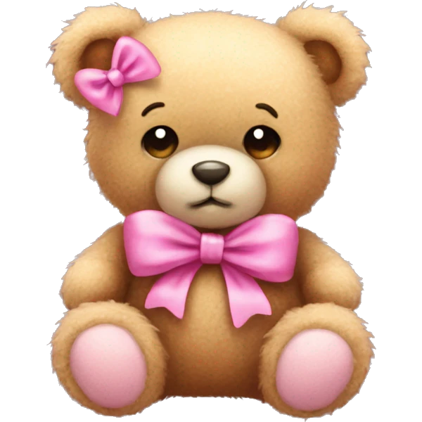 Fuzzy teddy bear wearing a pink bow emoji