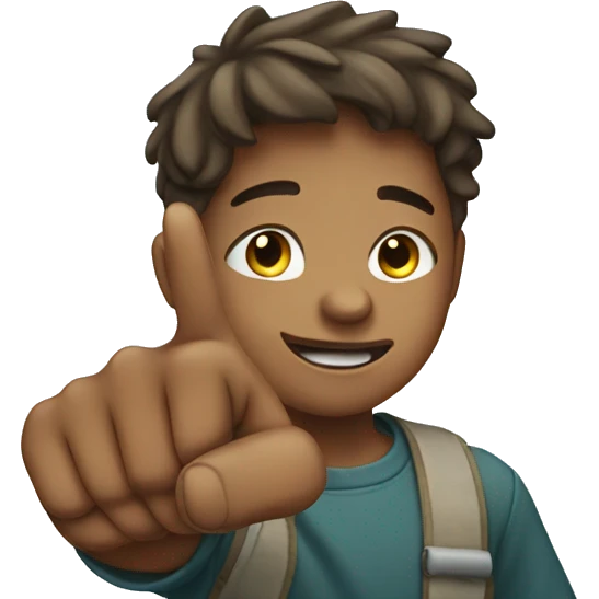 boy pointing to the sky from behind emoji