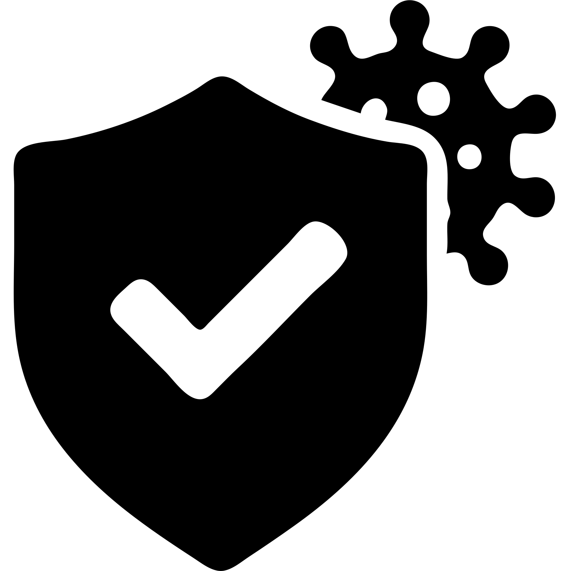 solid badge icon with a checkmark and virus, bold and simple emoji