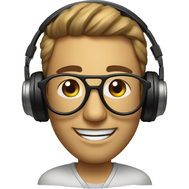 Un Dj con lentes , tocando una tornamesa y unos audífonos en las orejas  emoji
