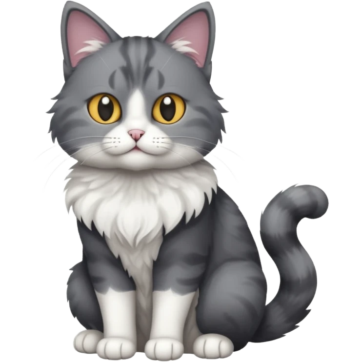 full body dark grey and white cat with white front legs emoji