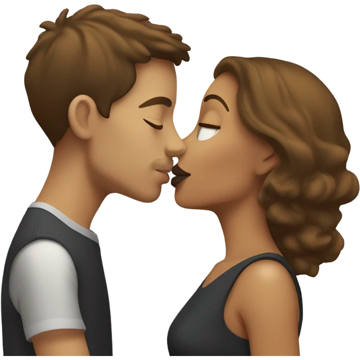 Light skin woman with brown hair kissing white man emoji