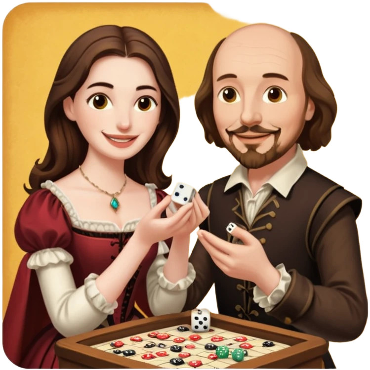 Can you make an emoji of William Shakespeare and Anne Hathaway playing Yahtzee  emoji