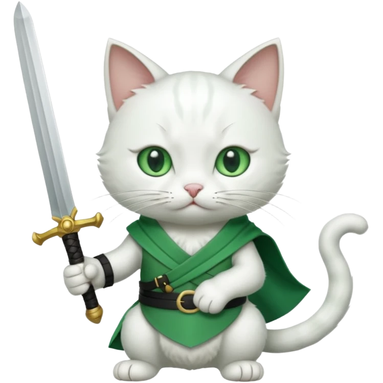 un gato blanco con reeferencia a rororoa zoro "una espada en cada mano y una en la boca" emoji