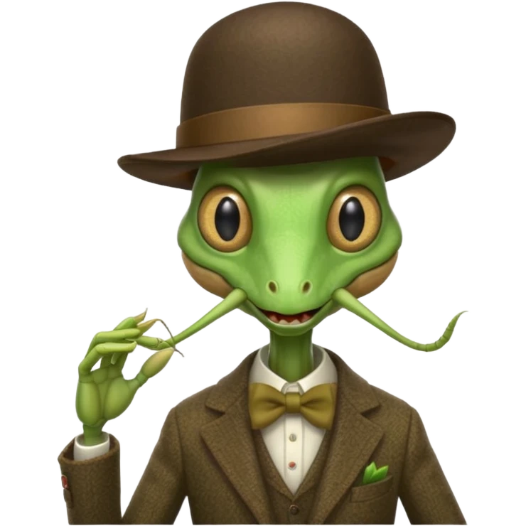A friendly praying mantis that looks SUPER stereotypically British emoji