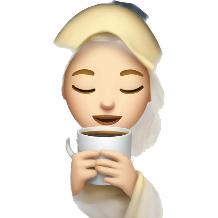 Blonde girl inside a blanket sipping coffee eyes closed emoji