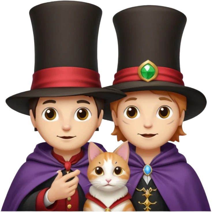 magician couple and their pet cat emoji