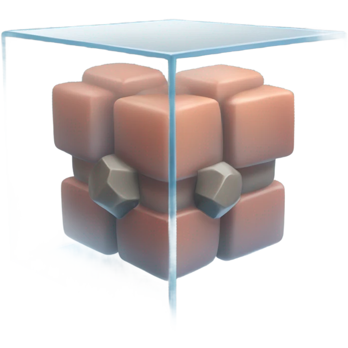 male abs cubes inside a glass cube on a stand isometric view emoji