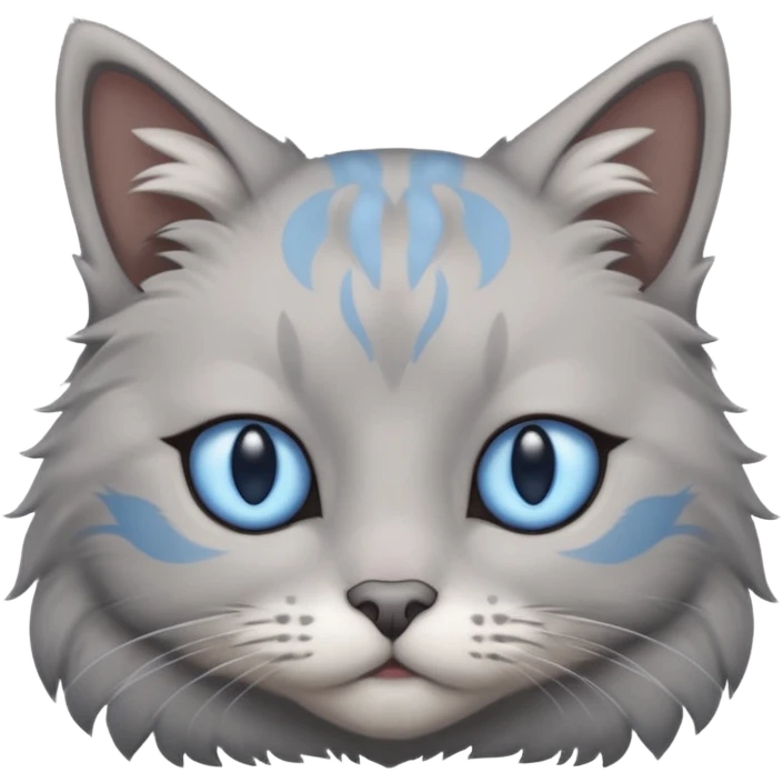 a gray cat with blue eyes on its FOREHEAD emoji