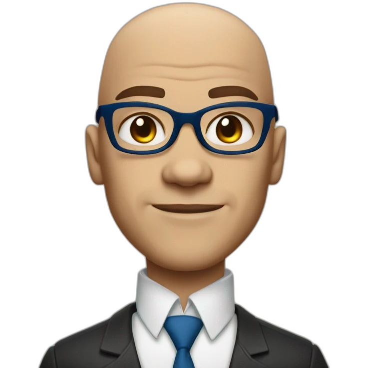 white blue-eyed bald muscular man with malcolm x glasses emoji