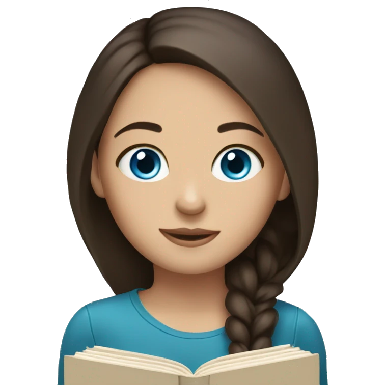 Brunette girl with Blue eyes and a book emoji