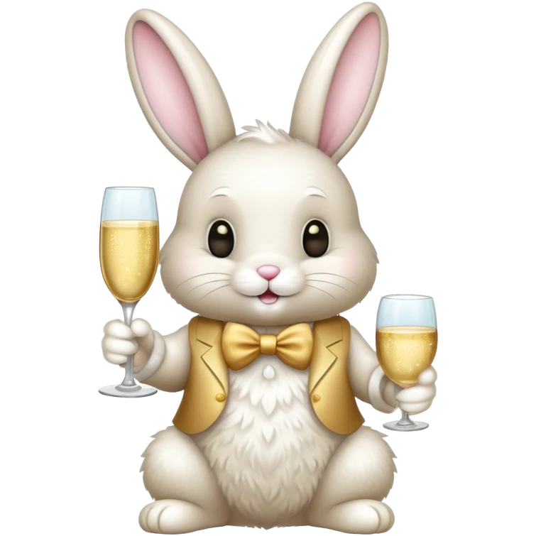 Easter bunny holding a glass of champagne emoji