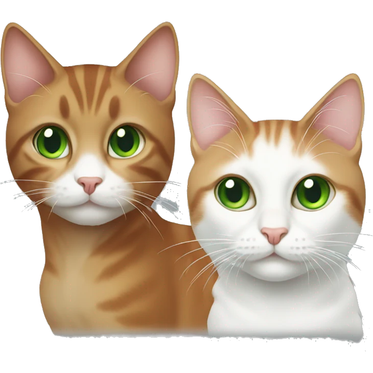 two cats, one with green eyes and short brown hair and another white and red with long hair emoji