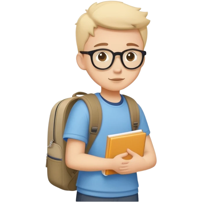 A flat-style illustration of a student character, wearing a backpack and casual school clothes. Clean, minimal cartoon style, white background, iOS emoji aesthetic. emoji