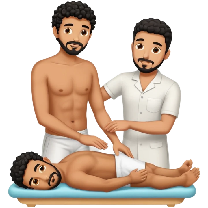 Sehr Gebräunter ausgezogrner Mann (araber mit schwarzen locken und ziegenbart) bekommt fußmassage von einem anderen mann emoji