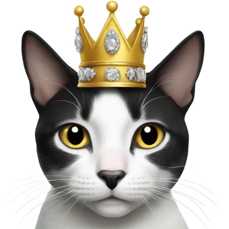 black and white cat wearing a crown emoji
