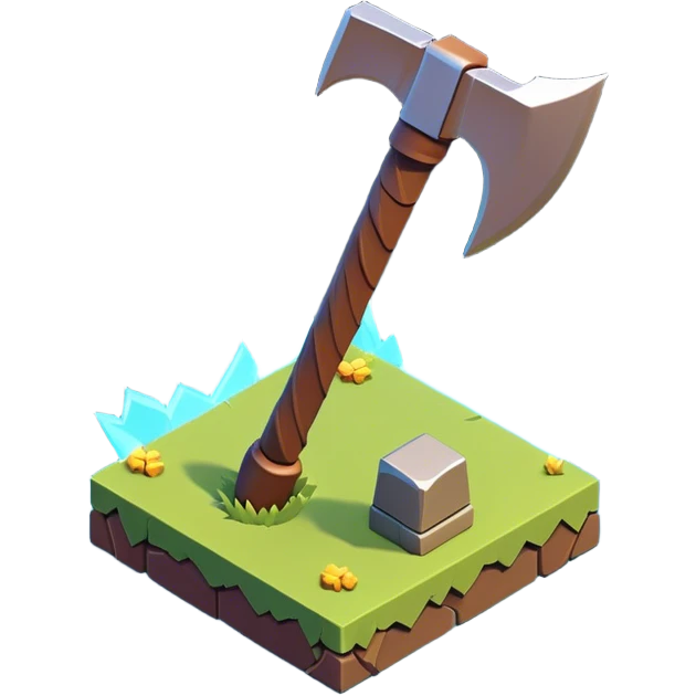 Clash of Clans aesthetic: Cinematic Playful Pixel 3D isometric Pickaxe Emoji, rendered in a 3D vector-style similar to standard emojis with minimal shading and bold, simplified shapes. A compact, distinct form with signature details, softly glowing with a pixelated adventure charm. Simplified yet unmistakably iconic, highly detailed and consistent, glowing with a soft radiance and high shine. Stylized with a touch of classic pixel-art charm and a soft glowing outline, capturing the essence of a beloved gaming relic with a friendly, playful manner! emoji