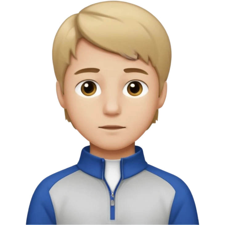 boy with dark blonde hair middle part with a quarter zip and a ' overhemd' underneath emoji