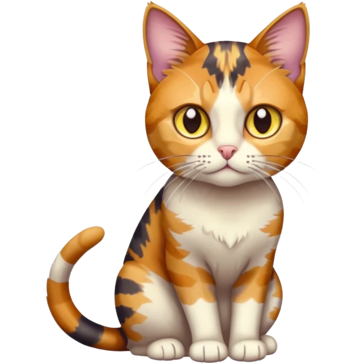 full body anxious looking colourful light patched calico tabby cat with hazel eyes emoji