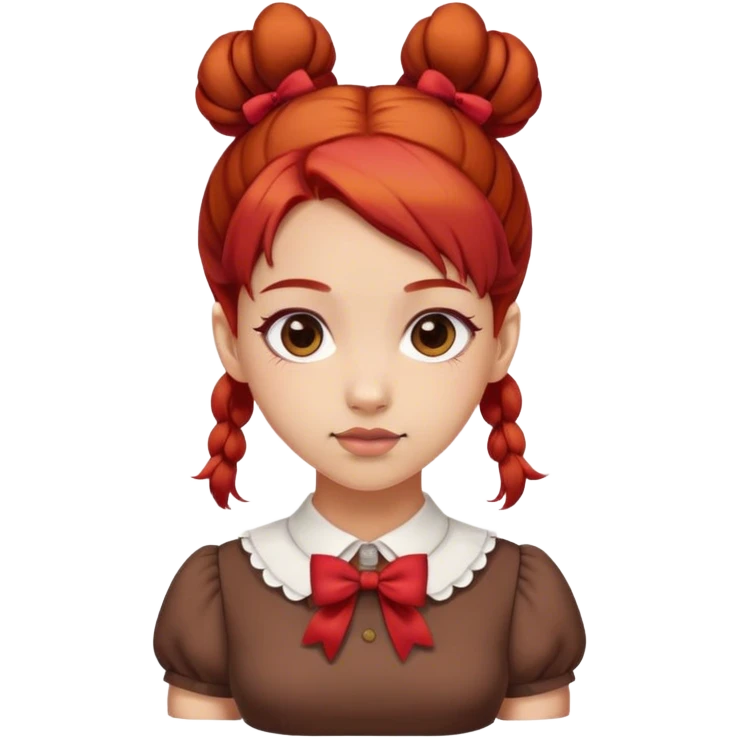 school girl with  2 bunns bow red hair  in brown dress  emoji