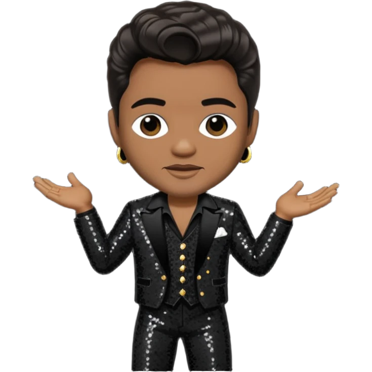 Jackie Wilson with dark brown hair, black sequin outfit emoji