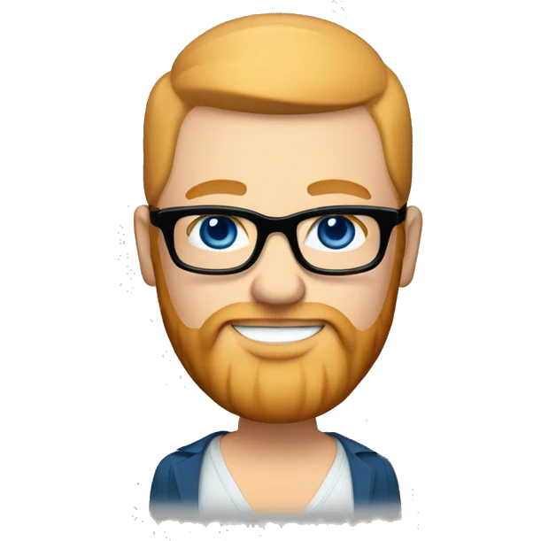 Chubby White groom with black glasses blue eyes no hair and strawberry blonde long beard  emoji