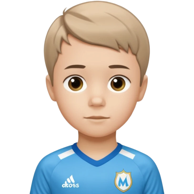 Un enfant qui a le coupe sur le coter et qui porte un maillot de marseille emoji