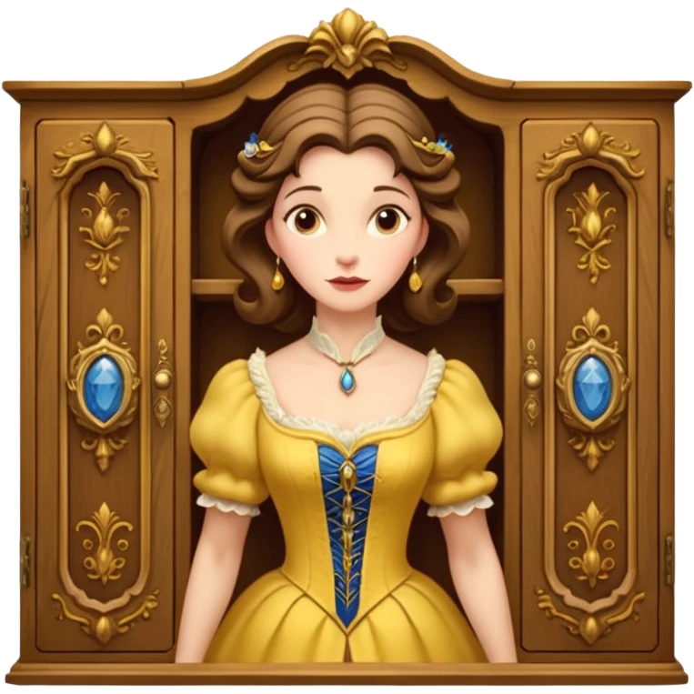A middle-aged lady character from the fairy tale Beauty and the Beast — she was turned into a wardrobe by magic. She retains the wardrobe's original form, with an anthropomorphic face on the front of the closed cabinet. emoji